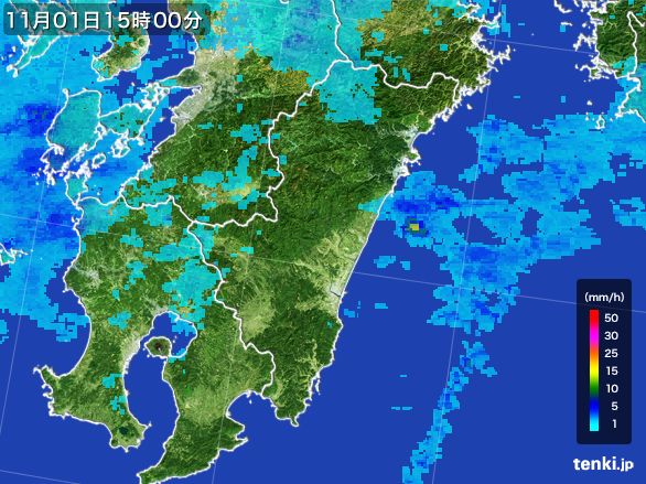 宮崎県の雨雲レーダー(2015年11月01日)