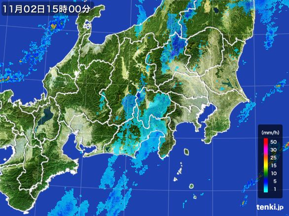 関東・甲信地方の雨雲レーダー(2015年11月02日)