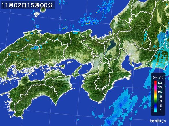 近畿地方の雨雲レーダー(2015年11月02日)