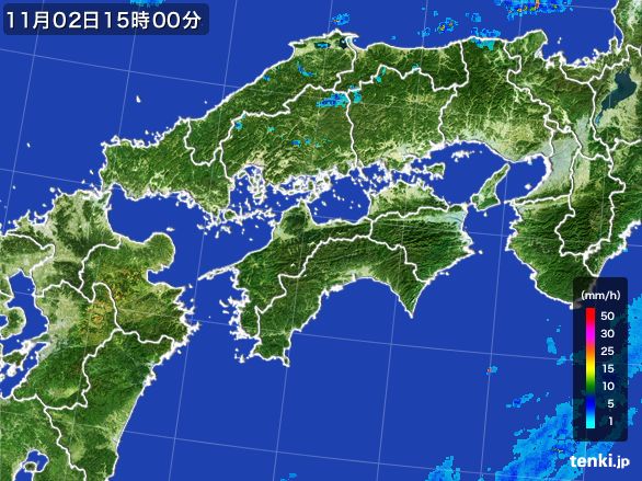 四国地方の雨雲レーダー(2015年11月02日)