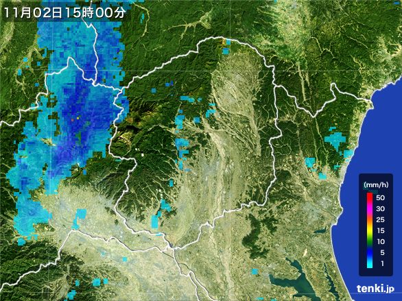 栃木県の雨雲レーダー(2015年11月02日)