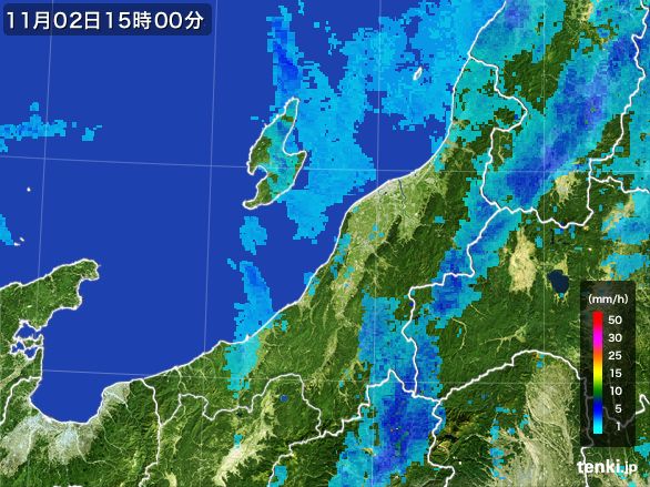 新潟県の雨雲レーダー(2015年11月02日)