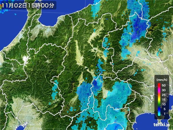 長野県の雨雲レーダー(2015年11月02日)