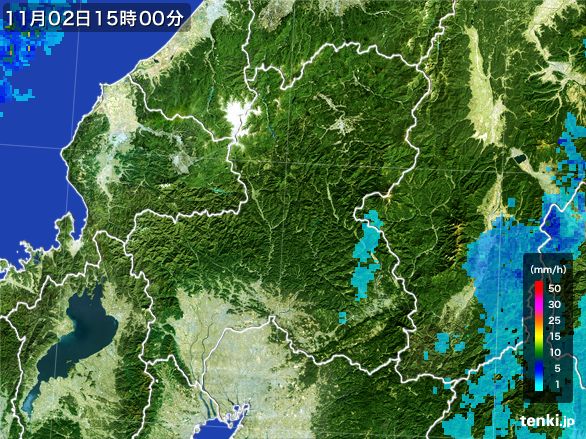 岐阜県の雨雲レーダー(2015年11月02日)