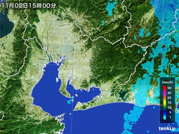 愛知県の雨雲レーダー(2015年11月02日)