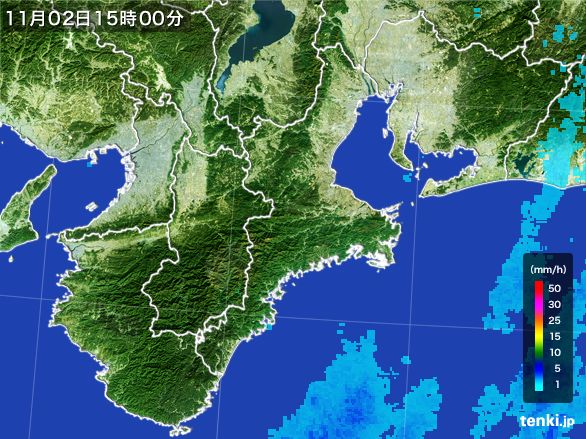 三重県の雨雲レーダー(2015年11月02日)