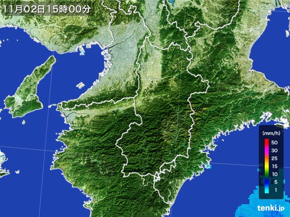 奈良県の雨雲レーダー(2015年11月02日)