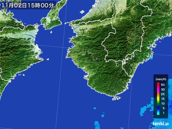 和歌山県の雨雲レーダー(2015年11月02日)