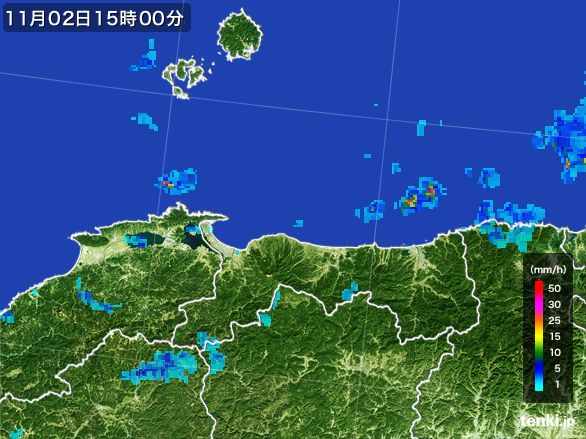 鳥取県の雨雲レーダー(2015年11月02日)