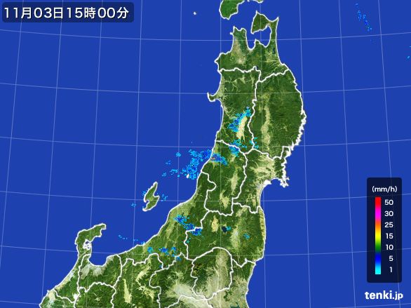 東北地方の雨雲レーダー(2015年11月03日)