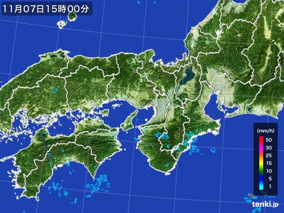 近畿地方の雨雲レーダー(2015年11月07日)
