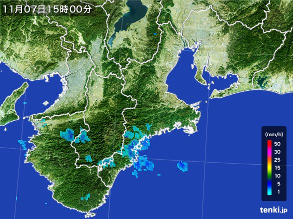 三重県の雨雲レーダー(2015年11月07日)