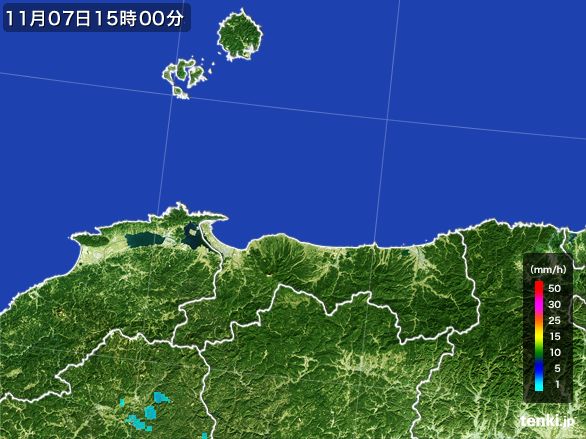 鳥取県の雨雲レーダー(2015年11月07日)