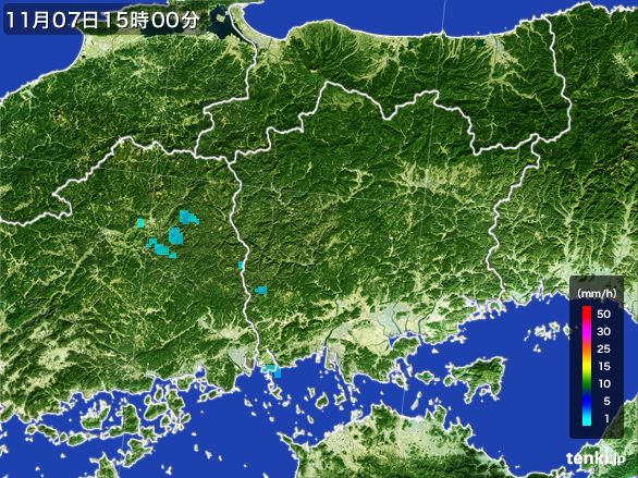 岡山県の雨雲レーダー(2015年11月07日)