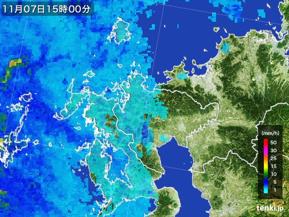 佐賀県の雨雲レーダー(2015年11月07日)