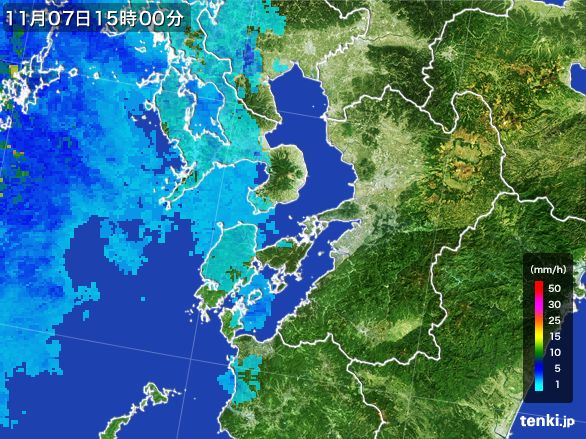 熊本県の雨雲レーダー(2015年11月07日)