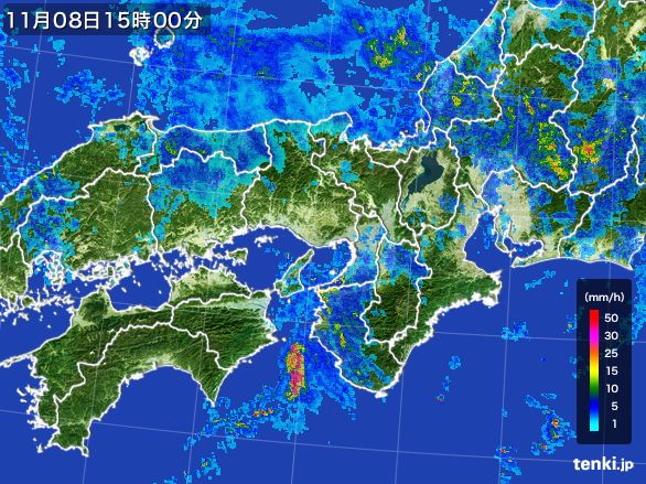 近畿地方の雨雲レーダー(2015年11月08日)