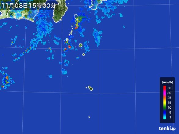伊豆諸島(東京都)の雨雲レーダー(2015年11月08日)