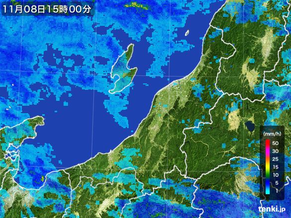 新潟県の雨雲レーダー(2015年11月08日)
