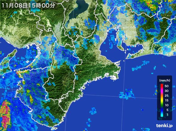 三重県の雨雲レーダー(2015年11月08日)