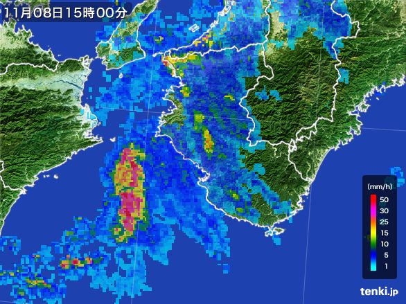 和歌山県の雨雲レーダー(2015年11月08日)