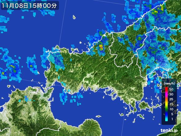 山口県の雨雲レーダー(2015年11月08日)