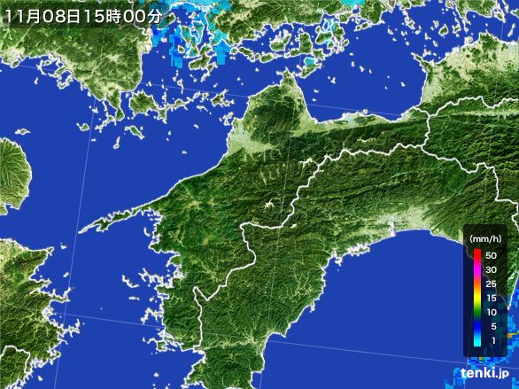 愛媛県の雨雲レーダー(2015年11月08日)