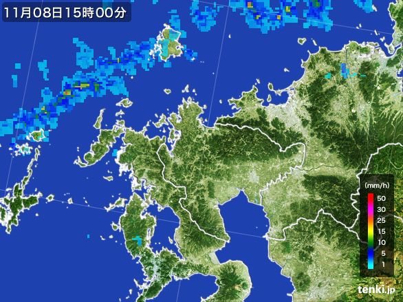 佐賀県の雨雲レーダー(2015年11月08日)