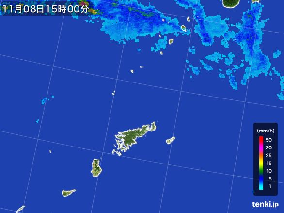 奄美諸島(鹿児島県)の雨雲レーダー(2015年11月08日)