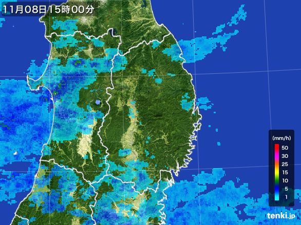 岩手県の雨雲レーダー(2015年11月08日)