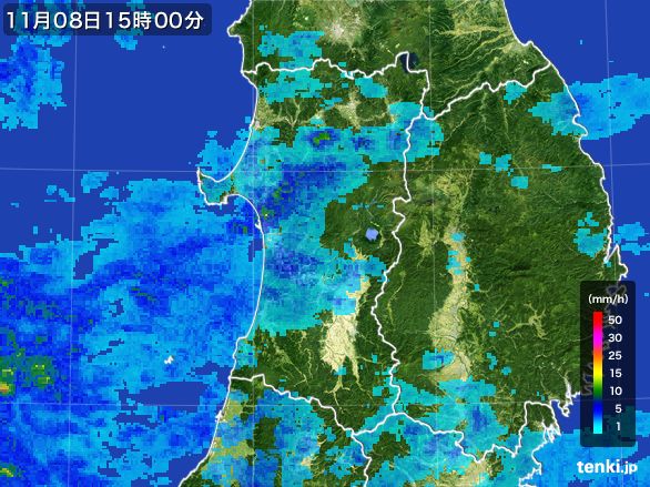 秋田県の雨雲レーダー(2015年11月08日)