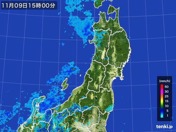 東北地方の雨雲レーダー(2015年11月09日)