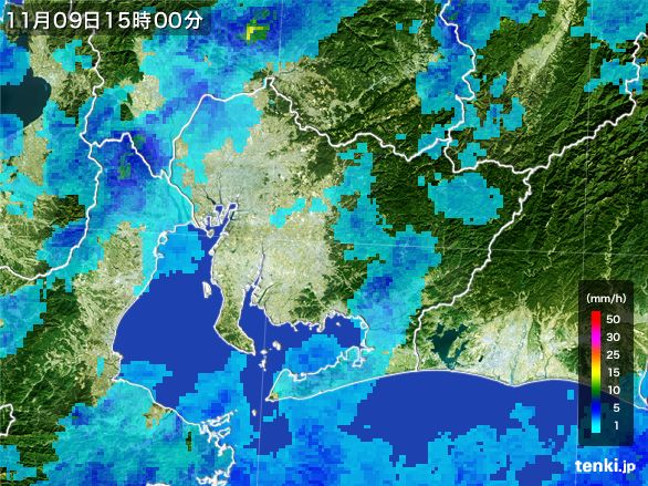 愛知県の雨雲レーダー(2015年11月09日)