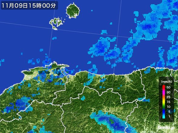 鳥取県の雨雲レーダー(2015年11月09日)