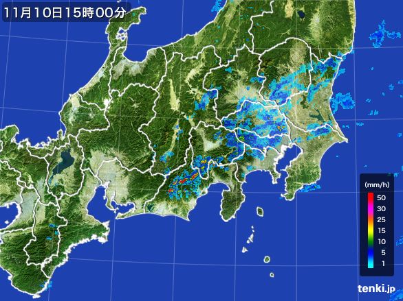 関東・甲信地方の雨雲レーダー(2015年11月10日)