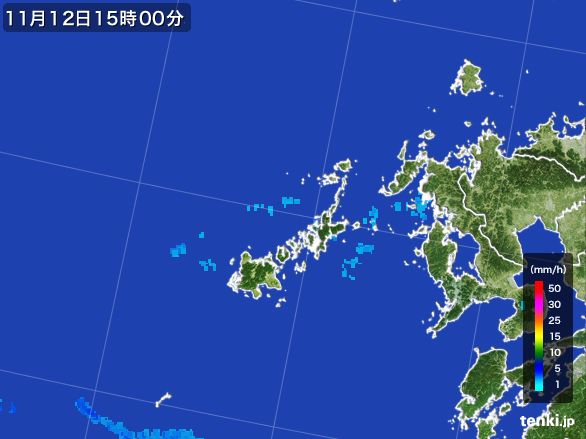 五島列島(長崎県)の雨雲レーダー(2015年11月12日)