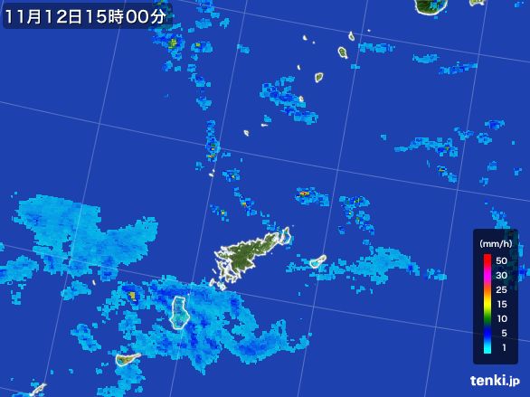 奄美諸島(鹿児島県)の雨雲レーダー(2015年11月12日)