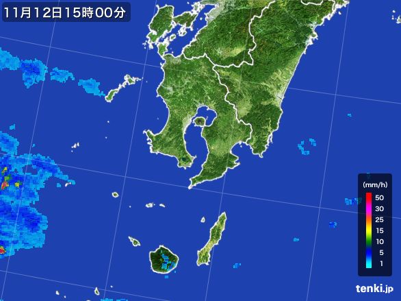 鹿児島県の雨雲レーダー(2015年11月12日)