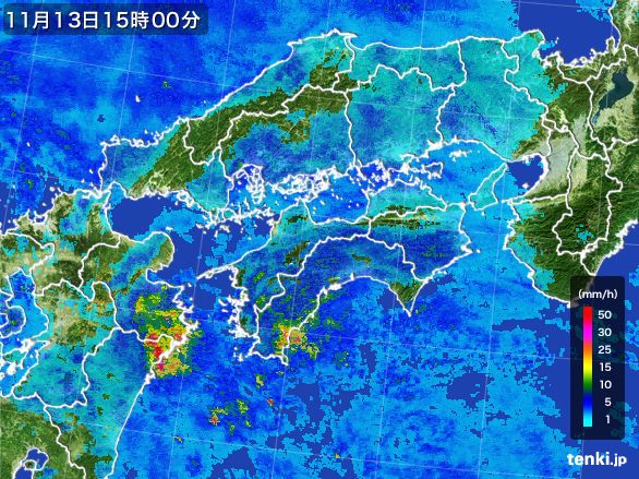 四国地方の雨雲レーダー(2015年11月13日)