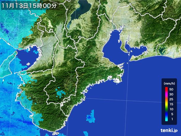 三重県の雨雲レーダー(2015年11月13日)
