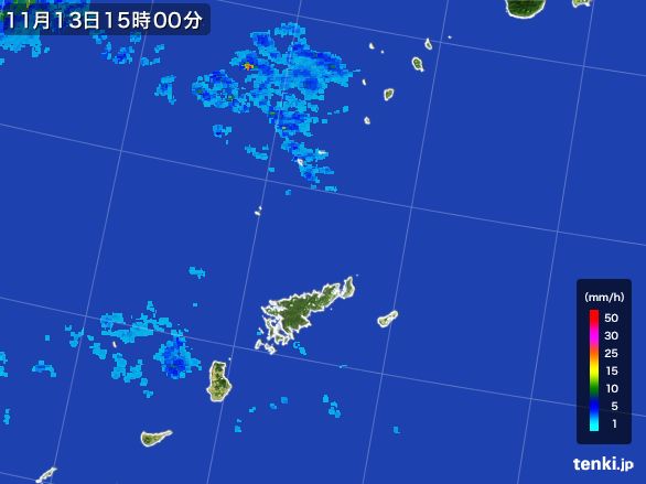 奄美諸島(鹿児島県)の雨雲レーダー(2015年11月13日)