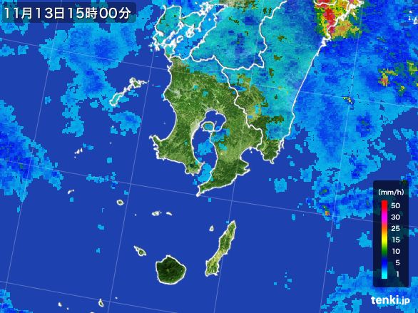 鹿児島県の雨雲レーダー(2015年11月13日)