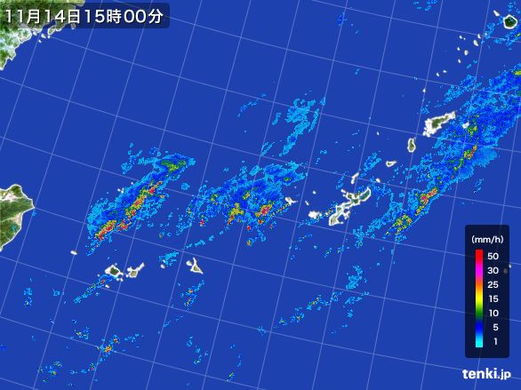 沖縄地方の雨雲レーダー(2015年11月14日)