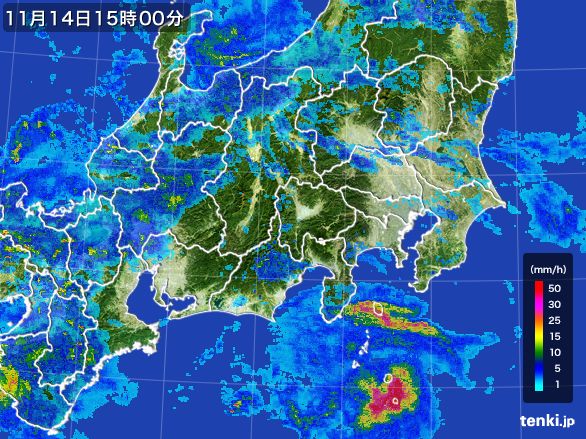 関東・甲信地方の雨雲レーダー(2015年11月14日)