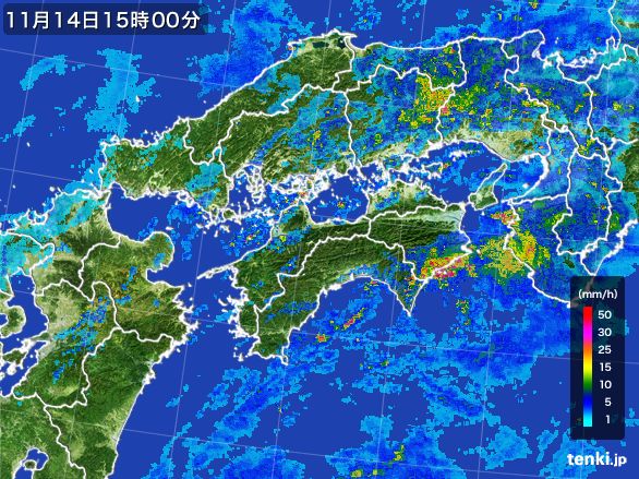 四国地方の雨雲レーダー(2015年11月14日)