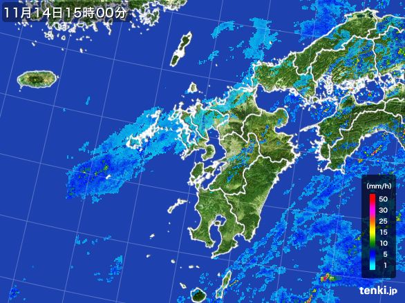 九州地方の雨雲レーダー(2015年11月14日)