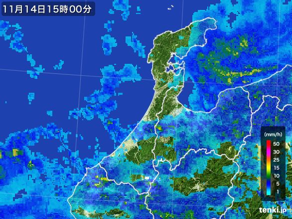石川県の雨雲レーダー(2015年11月14日)
