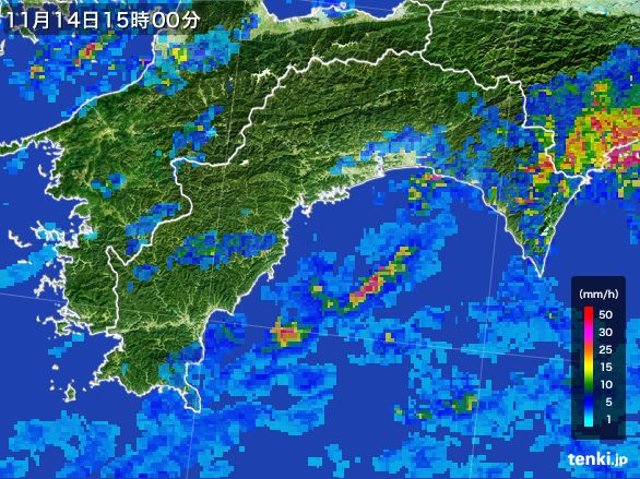 高知県の雨雲レーダー(2015年11月14日)
