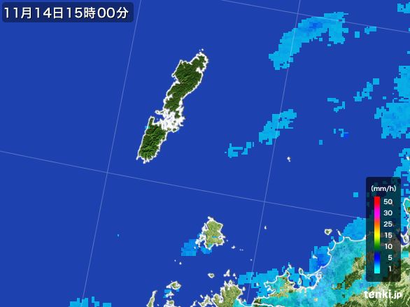 壱岐・対馬(長崎県)の雨雲レーダー(2015年11月14日)