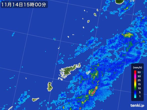 奄美諸島(鹿児島県)の雨雲レーダー(2015年11月14日)